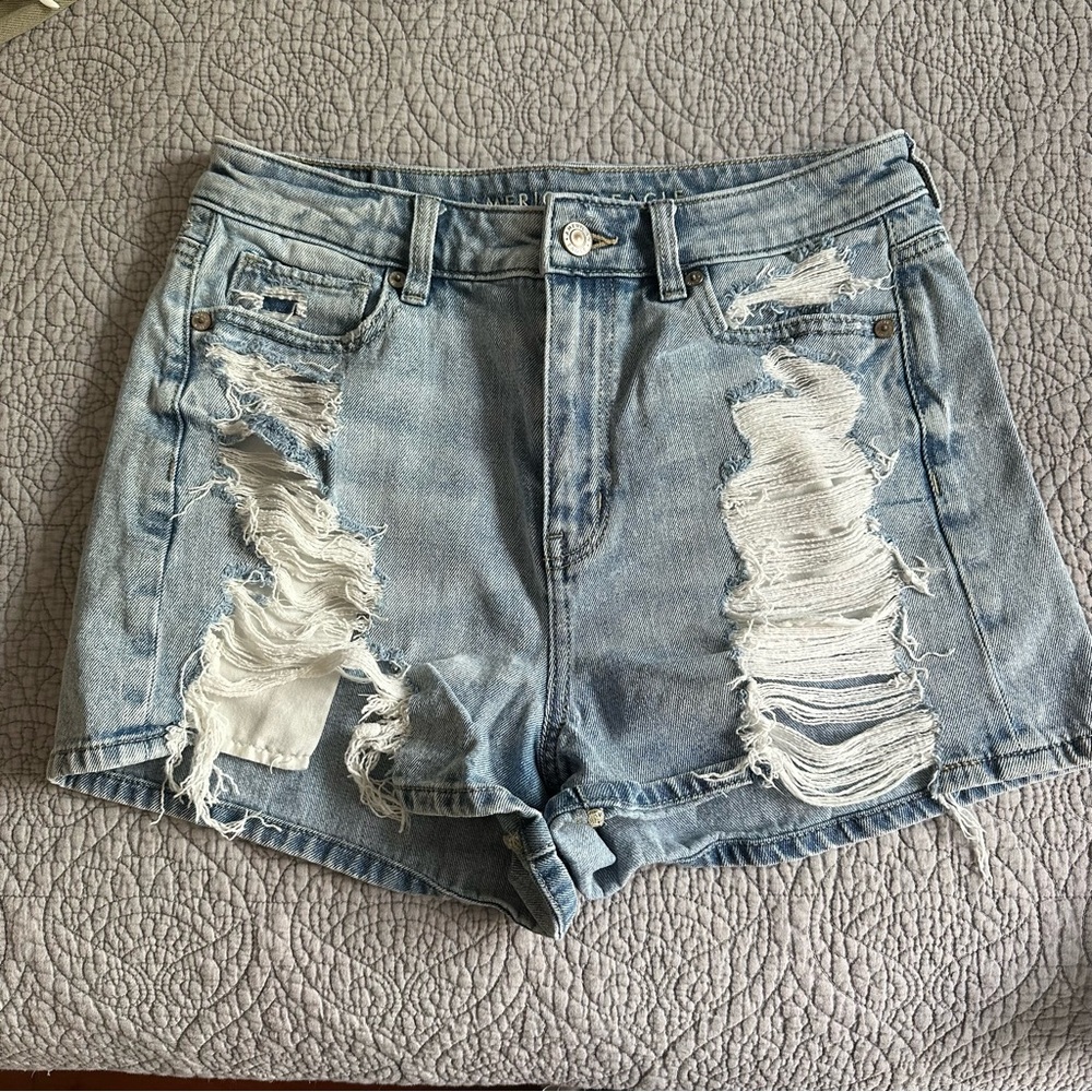 Distressed Light Blue Denim Shorts
